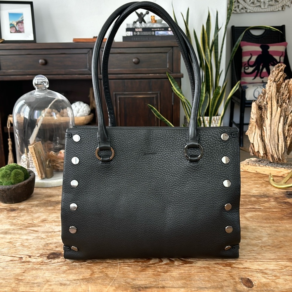 HAMMITT ALLEN LARGE BLACK / GUN METAL LEATHER TOTE